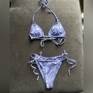 SHEIN Lavender Swirl Tie Bikini Top